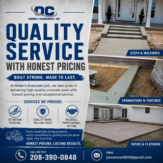 Omar's Concrete social post "Quality Service with Honest Pricing", designed by Interlink