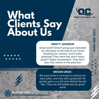 Omar's Concrete social post "What Clients Say About Us" (reviews of Omar's Concrete), designed by Interlink