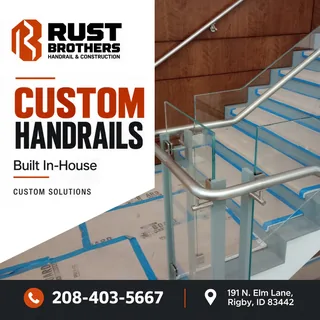Rust Brothers social post "Custom Handrails, Built In-House", designed by Interlink