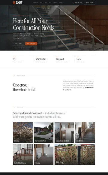 Rust Brothers Handrail & Construction website homepage, built by Interlink