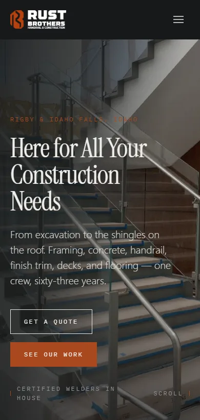 Rust Brothers website on a phone